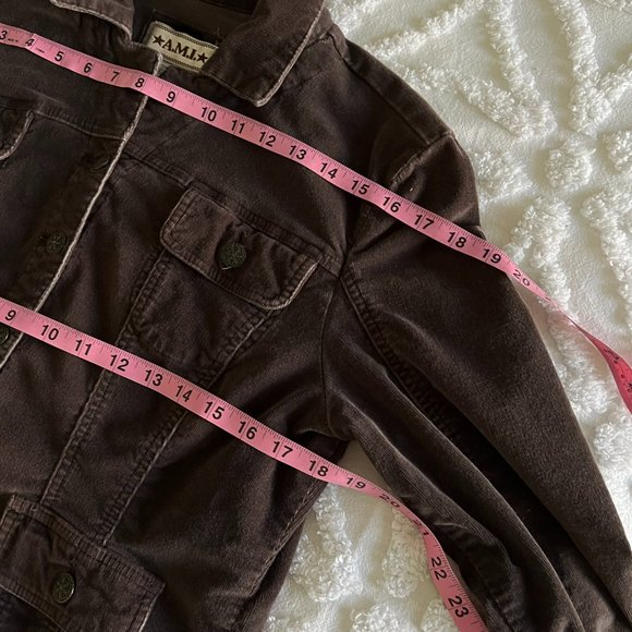 A.M.I. Dark Brown Stretch Corduroy Trucker Y2K Bohemian Blazer Jacket - Picture 9 of 12